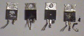 Three open circuit, and one melted MOSFETs