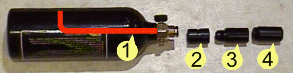 Paint ball bottle with exploded view of the regulator